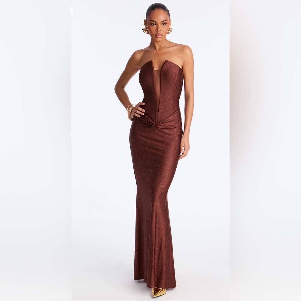 Fashion Nova Copper Brown Strapless Sparkle Gown